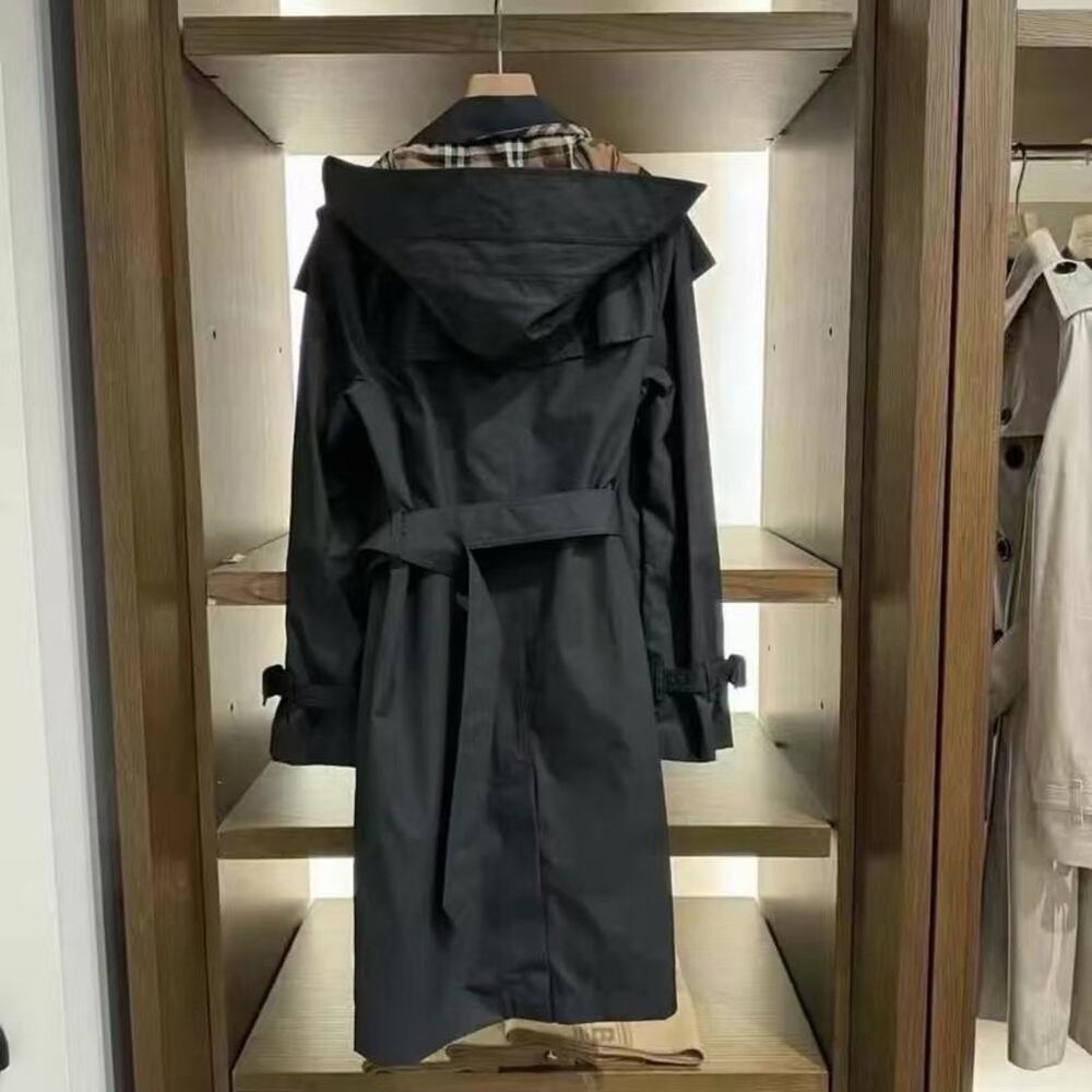 Sale ends 7/10 Burberry black midi trench coat with removable hood 2 - Picture 3 of 12